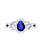 Certified 1.6 Carat Lab Grown Blue Sapphire Diamond Teardrop Engagement Ring with Crossover Shank AAAA - Rosec Jewels
