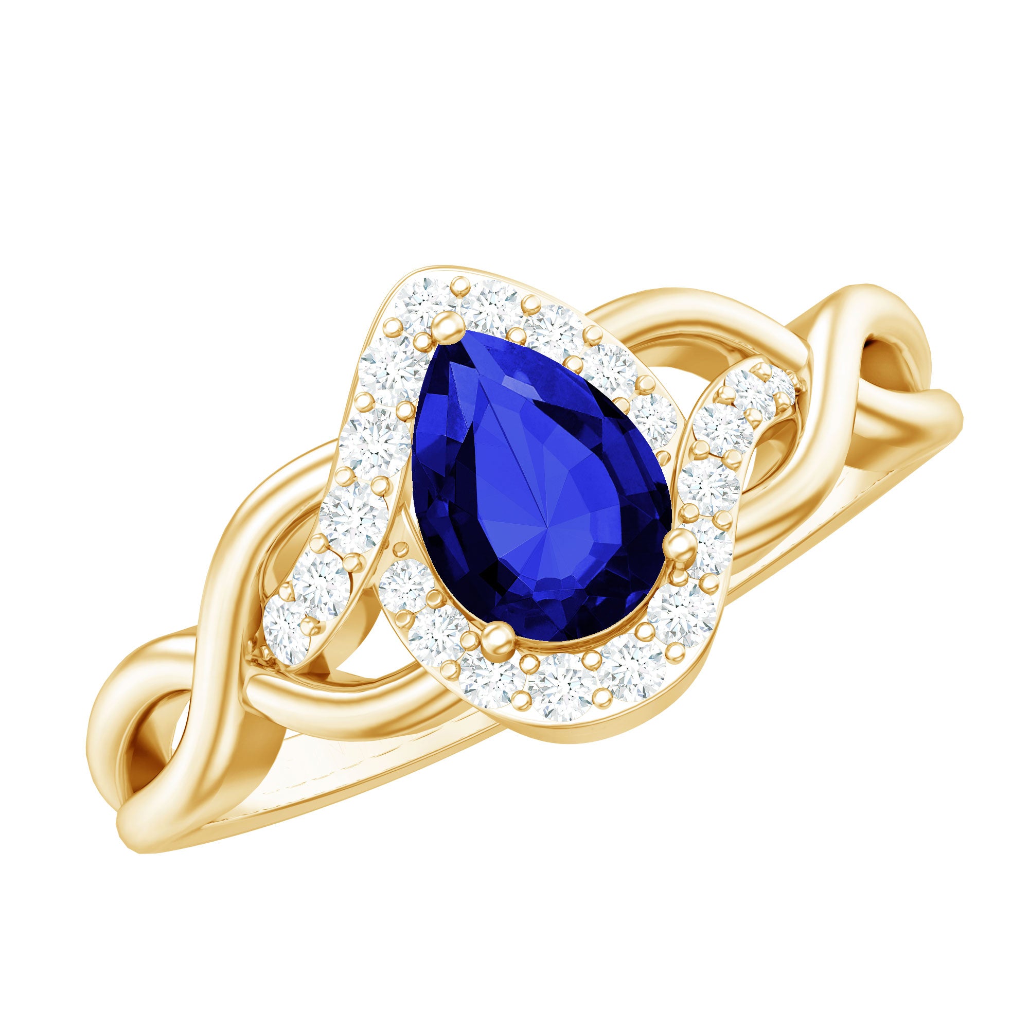 Certified 1.6 Carat Lab Grown Blue Sapphire Diamond Teardrop Engagement Ring with Crossover Shank AAAA - Rosec Jewels