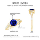 Vintage Style 2.7 Carat Lab Grown Blue Sapphire Engagement Ring with Diamond Side Stone AAAA - Rosec Jewels