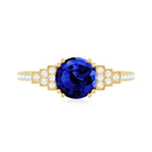 Vintage Style 2.7 Carat Lab Grown Blue Sapphire Engagement Ring with Diamond Side Stone AAAA - Rosec Jewels