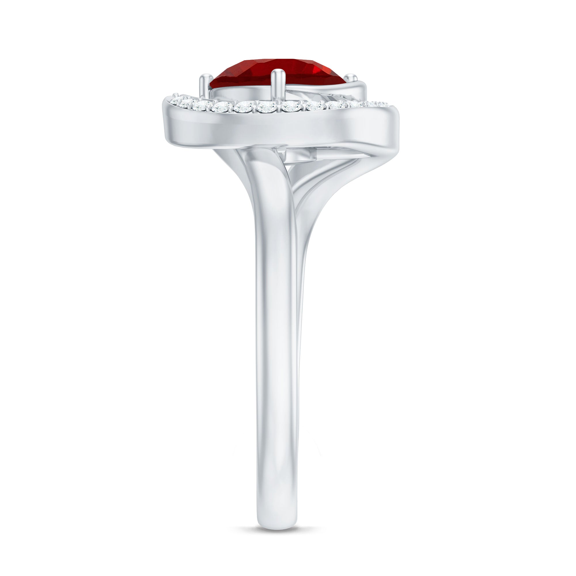 Certified 7MM Lab Created Ruby Engagement Ring with Diamond Half Halo AAAA - Rosec Jewels