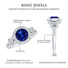 Certified 2.7 Carat Lab Grown Blue Sapphire Halo Engagement Ring with Diamond Flower AAAA - Rosec Jewels