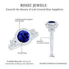 Certified 2.7 Carat Lab Grown Blue Sapphire Halo Engagement Ring with Diamond Flower AAAA - Rosec Jewels