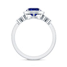 Certified 2.7 Carat Lab Grown Blue Sapphire Halo Engagement Ring with Diamond Flower AAAA - Rosec Jewels