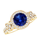 Certified 2.7 Carat Lab Grown Blue Sapphire Halo Engagement Ring with Diamond Flower AAAA - Rosec Jewels