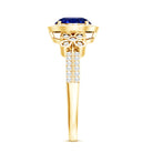 Certified 2.7 Carat Lab Grown Blue Sapphire Halo Engagement Ring with Diamond Flower AAAA - Rosec Jewels