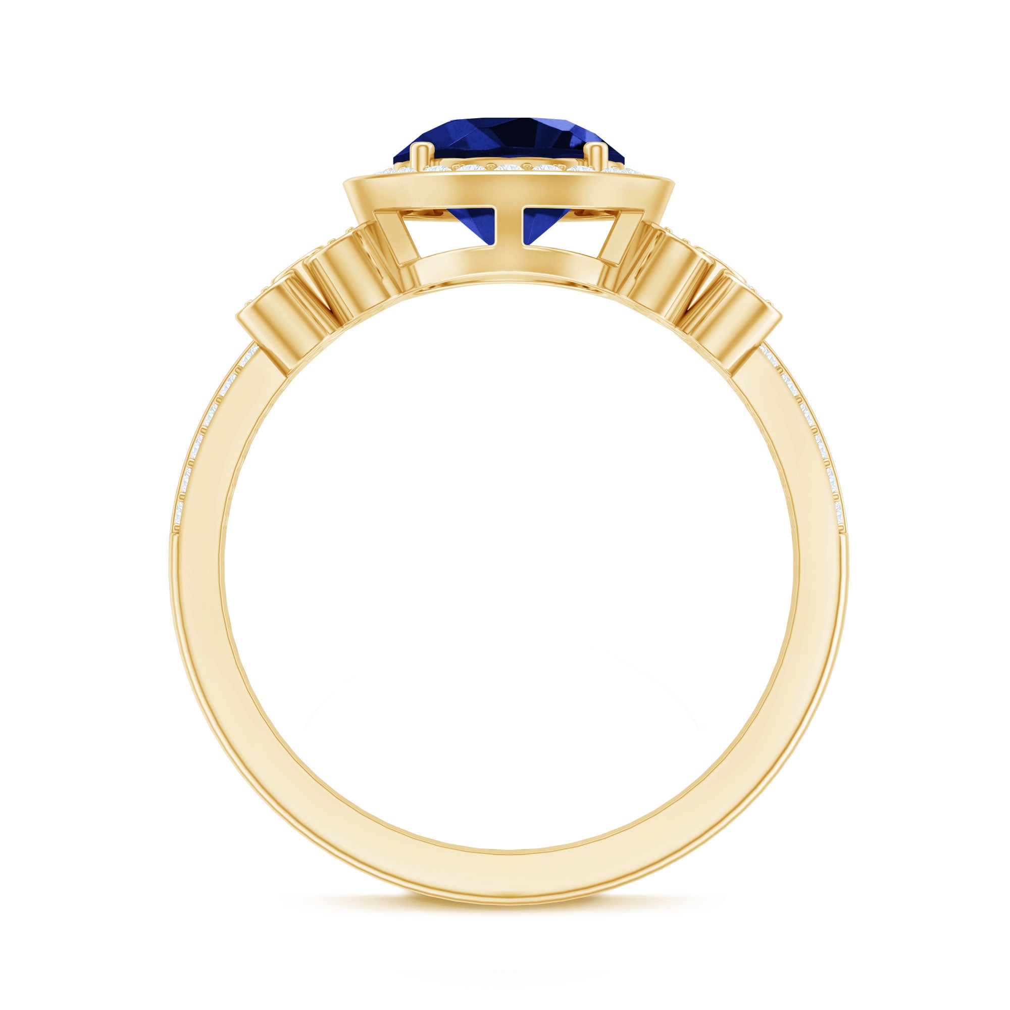 Certified 2.7 Carat Lab Grown Blue Sapphire Halo Engagement Ring with Diamond Flower AAAA - Rosec Jewels