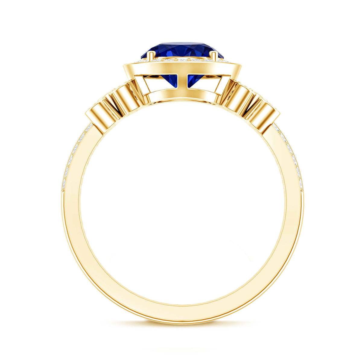 Certified 2.7 Carat Lab Grown Blue Sapphire Halo Engagement Ring with Diamond Flower AAAA - Rosec Jewels