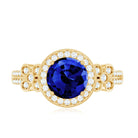 Certified 2.7 Carat Lab Grown Blue Sapphire Halo Engagement Ring with Diamond Flower AAAA - Rosec Jewels