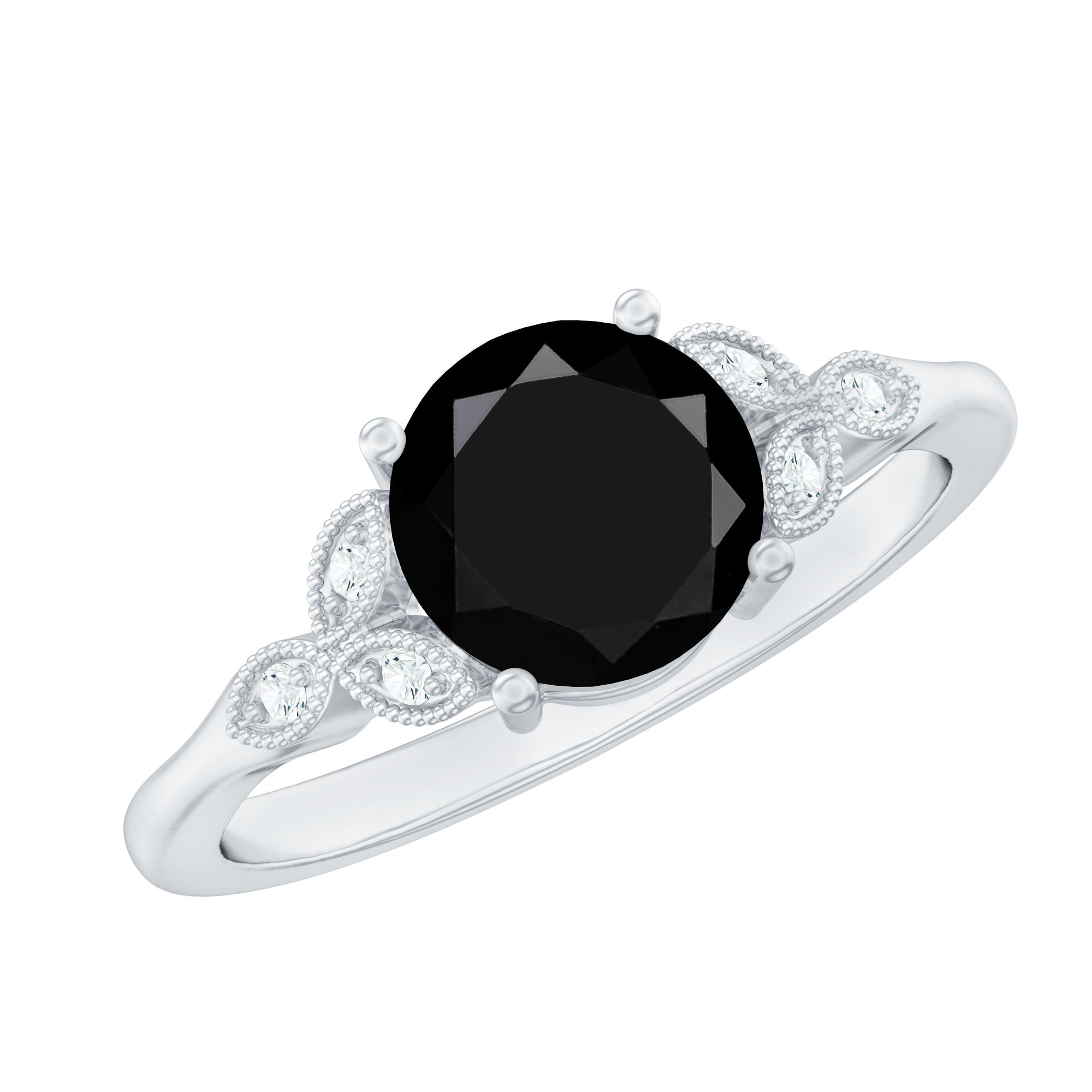 Certified 2 Carat Lab Grown Black Diamond Solitaire Engagement Ring with White Diamond AAAA ( Synthetic ) - Rosec Jewels