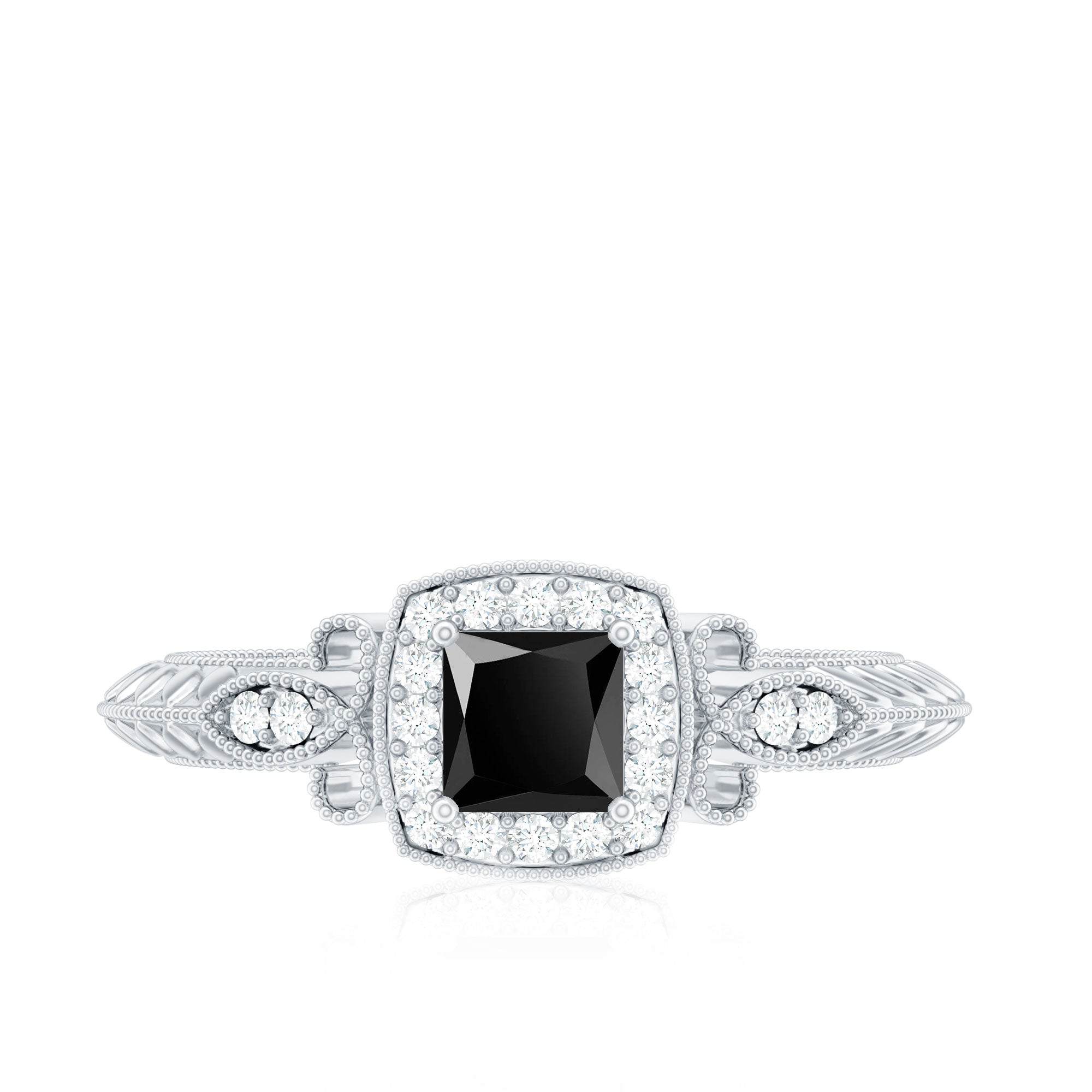 Vintage Looking 1 Carat Lab Grown Black and White Diamond Engagement Ring AAAA ( Synthetic ) - Rosec Jewels