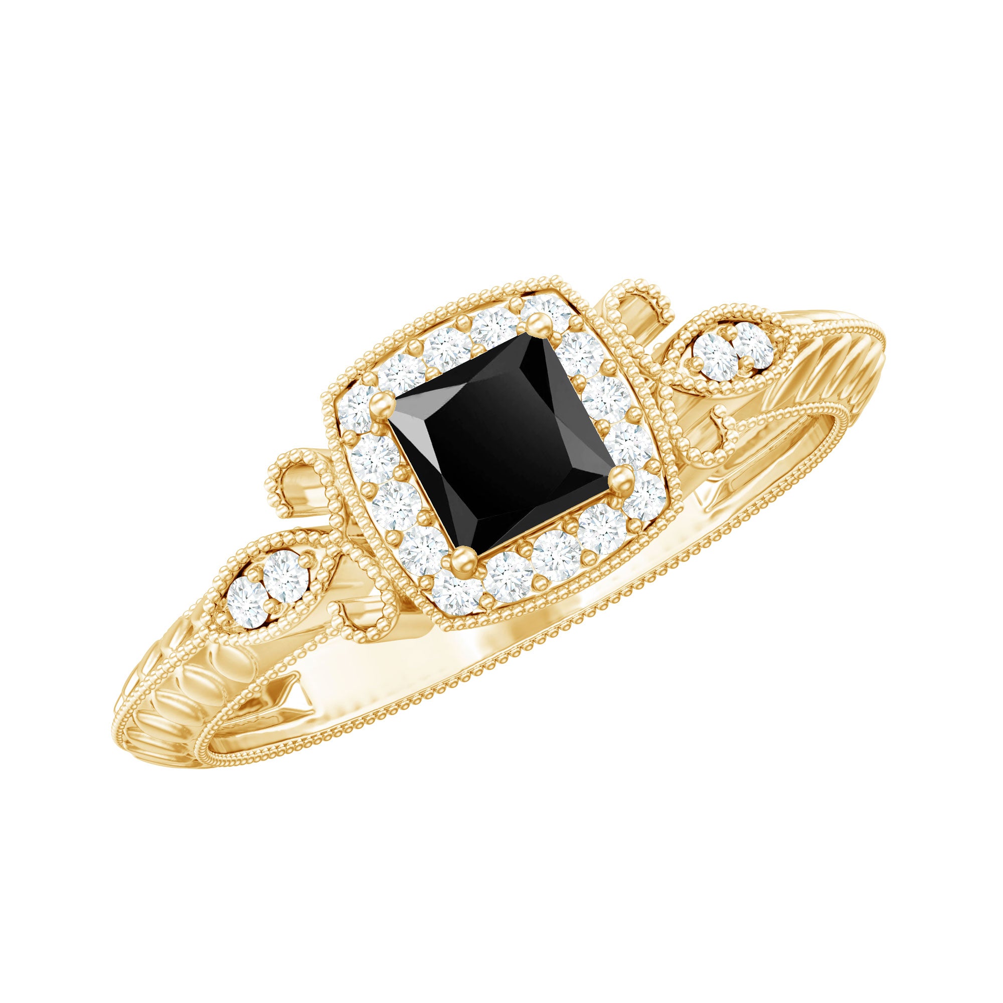 Vintage Looking 1 Carat Lab Grown Black and White Diamond Engagement Ring AAAA ( Synthetic ) - Rosec Jewels