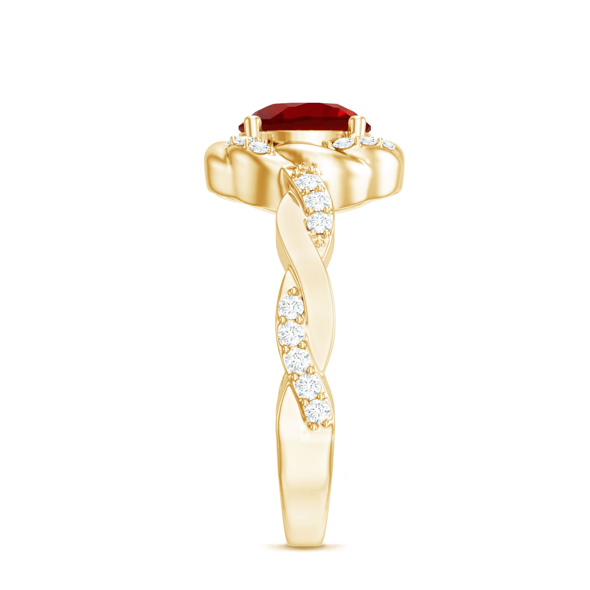 Lab Grown Ruby and Diamond Engagement Ring with Twisted Rope Design AAAA - Rosec Jewels