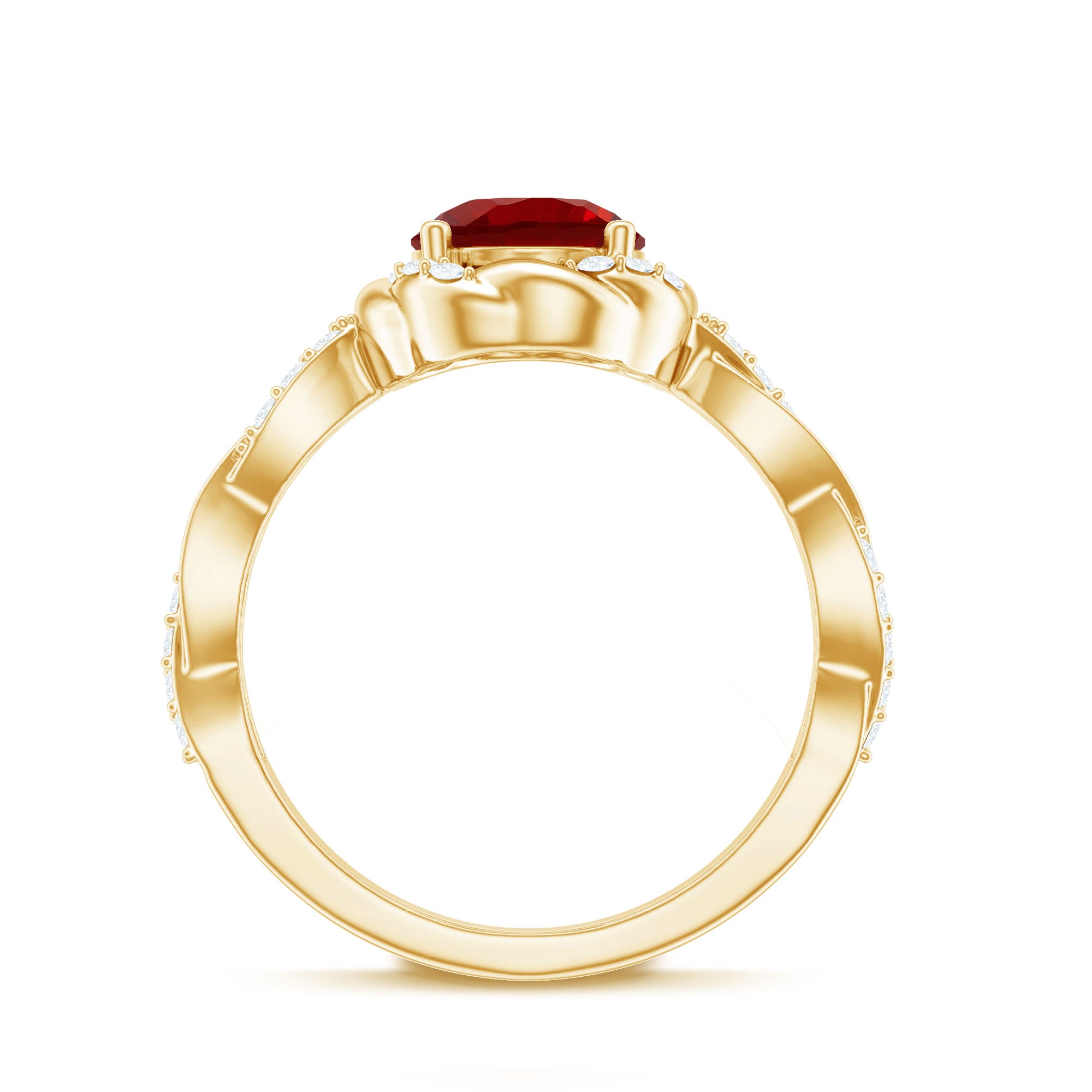 Lab Grown Ruby and Diamond Engagement Ring with Twisted Rope Design AAAA - Rosec Jewels
