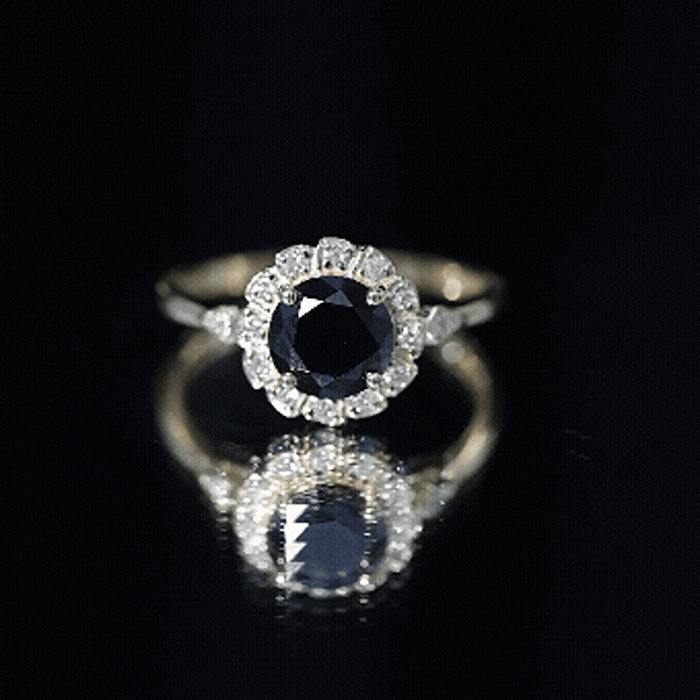 Rosec Jewels-Certified Lab Grown Black Diamond Engagement Ring with Diamond Accent