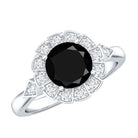 Certified Lab Grown Black Diamond Engagement Ring with Diamond Accent AAAA ( Synthetic ) - Rosec Jewels