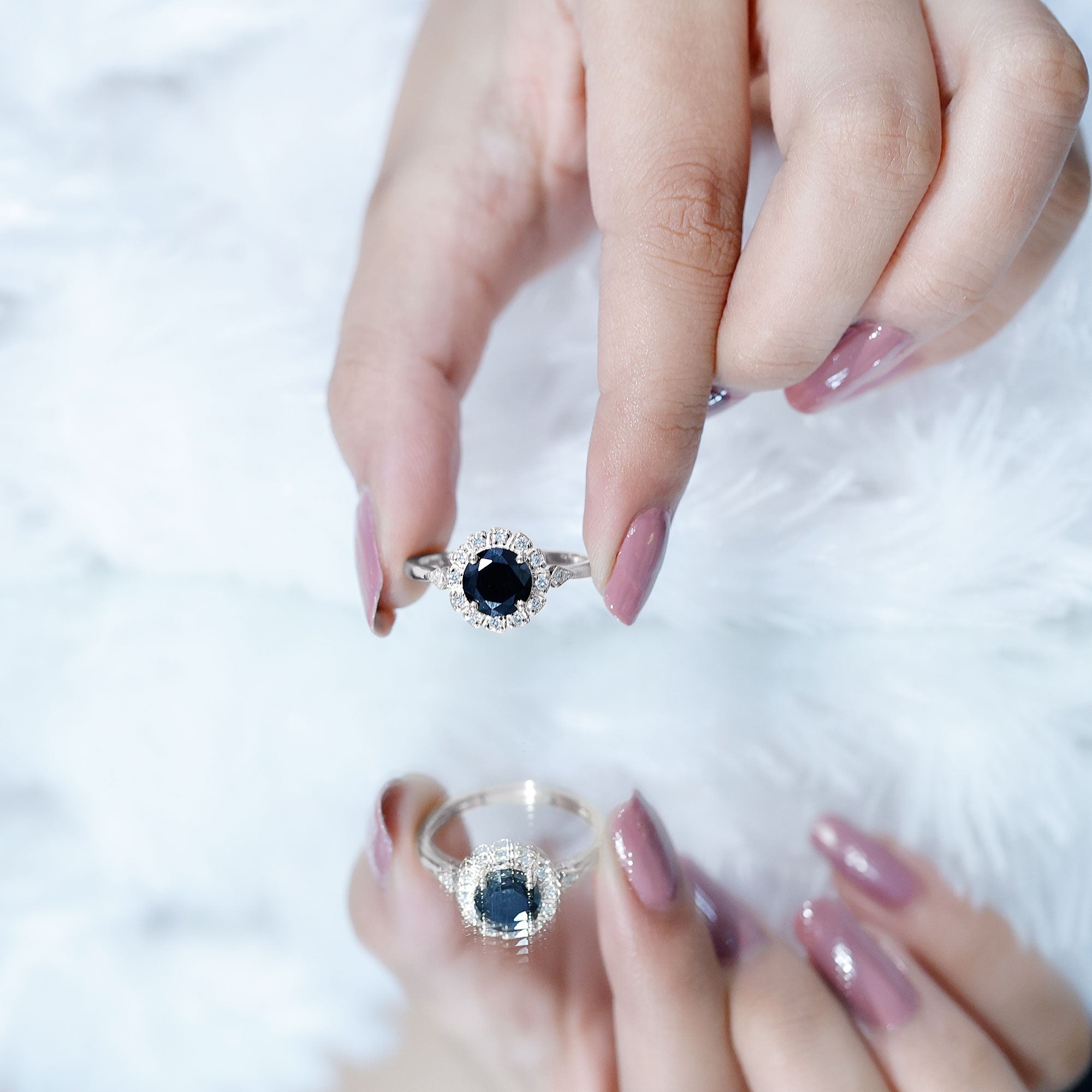 Rosec Jewels-Certified Lab Grown Black Diamond Engagement Ring with Diamond Accent