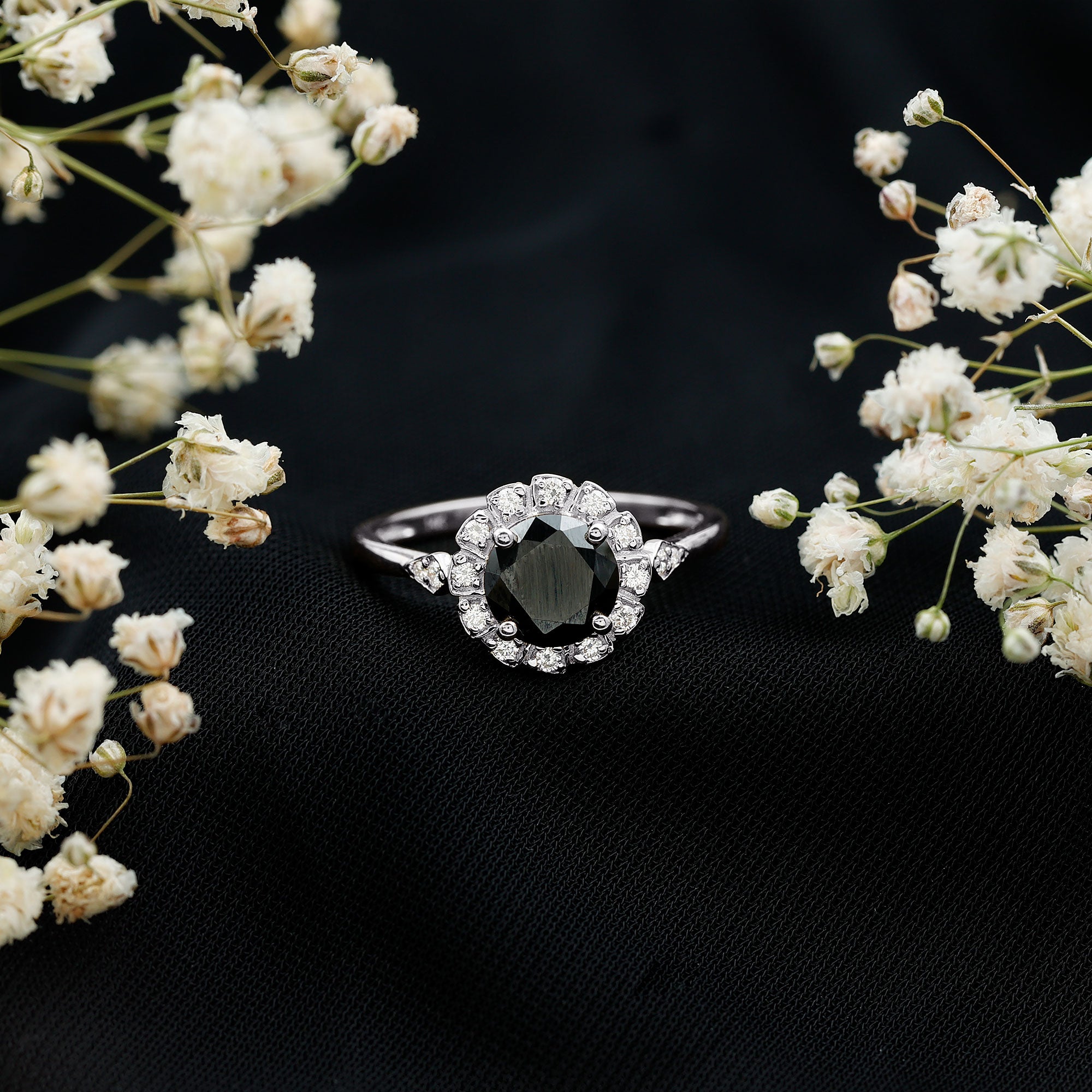 Rosec Jewels-Certified Lab Grown Black Diamond Engagement Ring with Diamond Accent