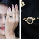 Certified Lab Grown Black Diamond Engagement Ring with Diamond Accent AAAA ( Synthetic ) - Rosec Jewels
