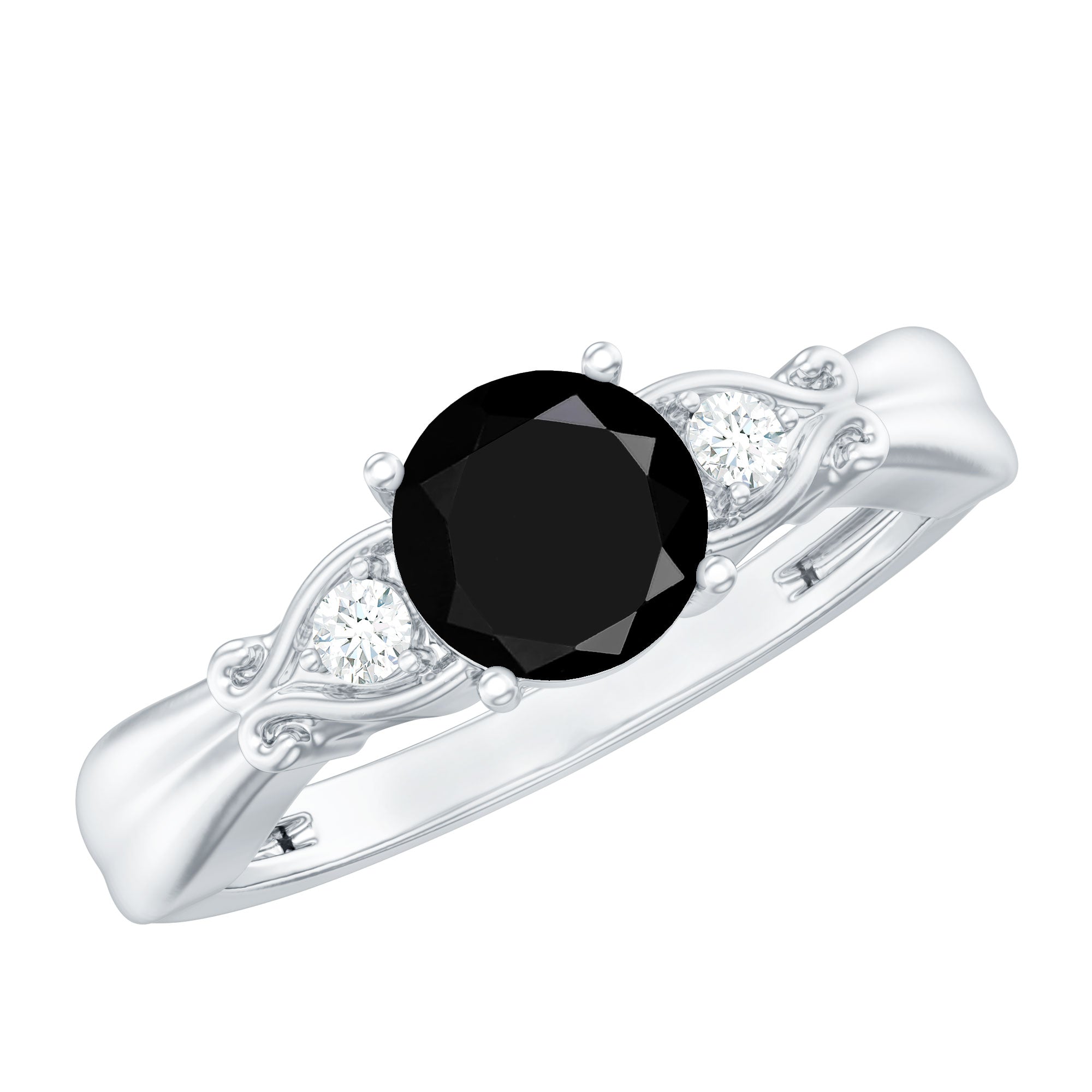 Certified 1.3 Carat Lab Grown Black Diamond Engagement Ring with White Diamond AAAA ( Synthetic ) - Rosec Jewels