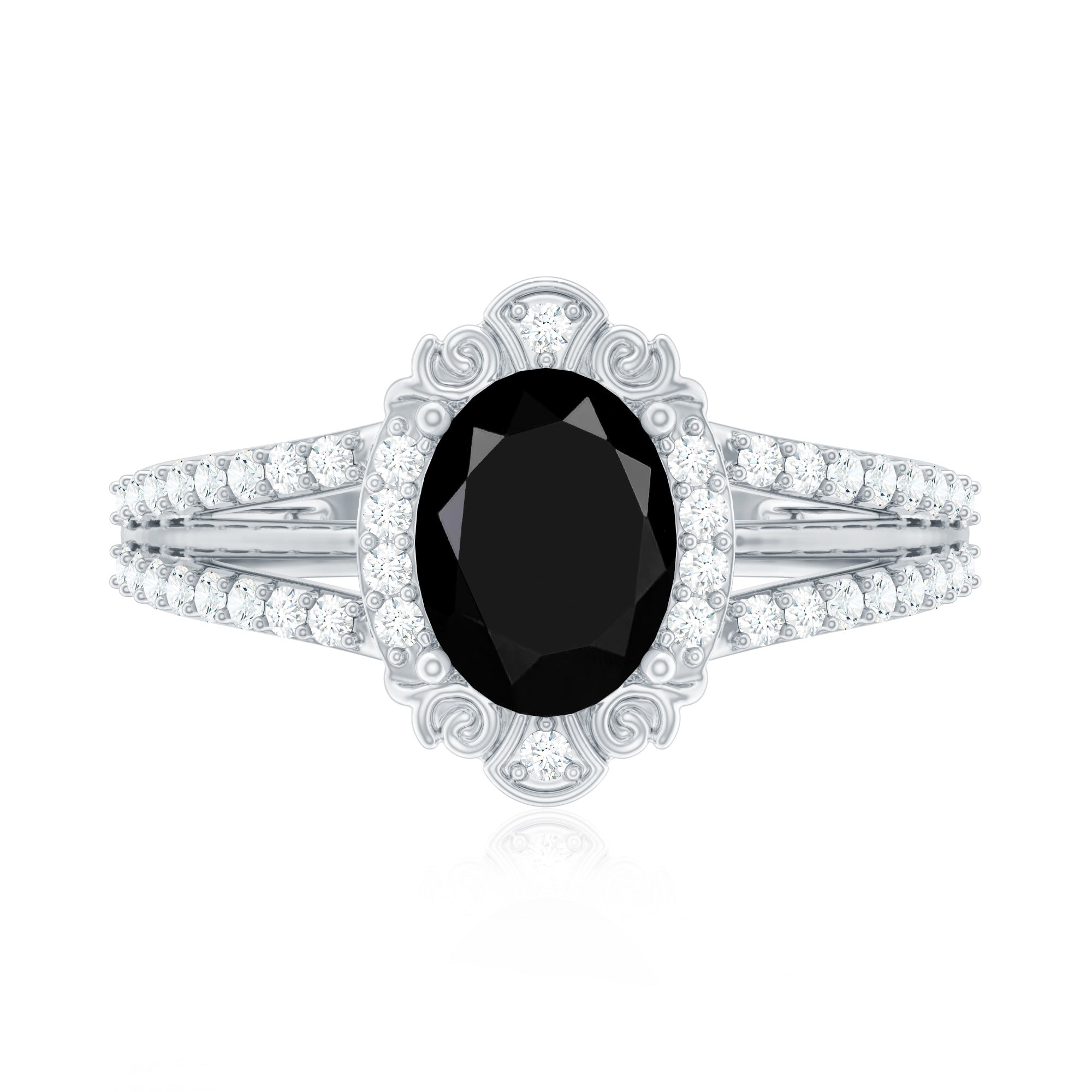 Rosec Jewels-Vintage Style 1.9 Carat Lab Grown Black Diamond Oval Engagement Ring with Diamond Halo
