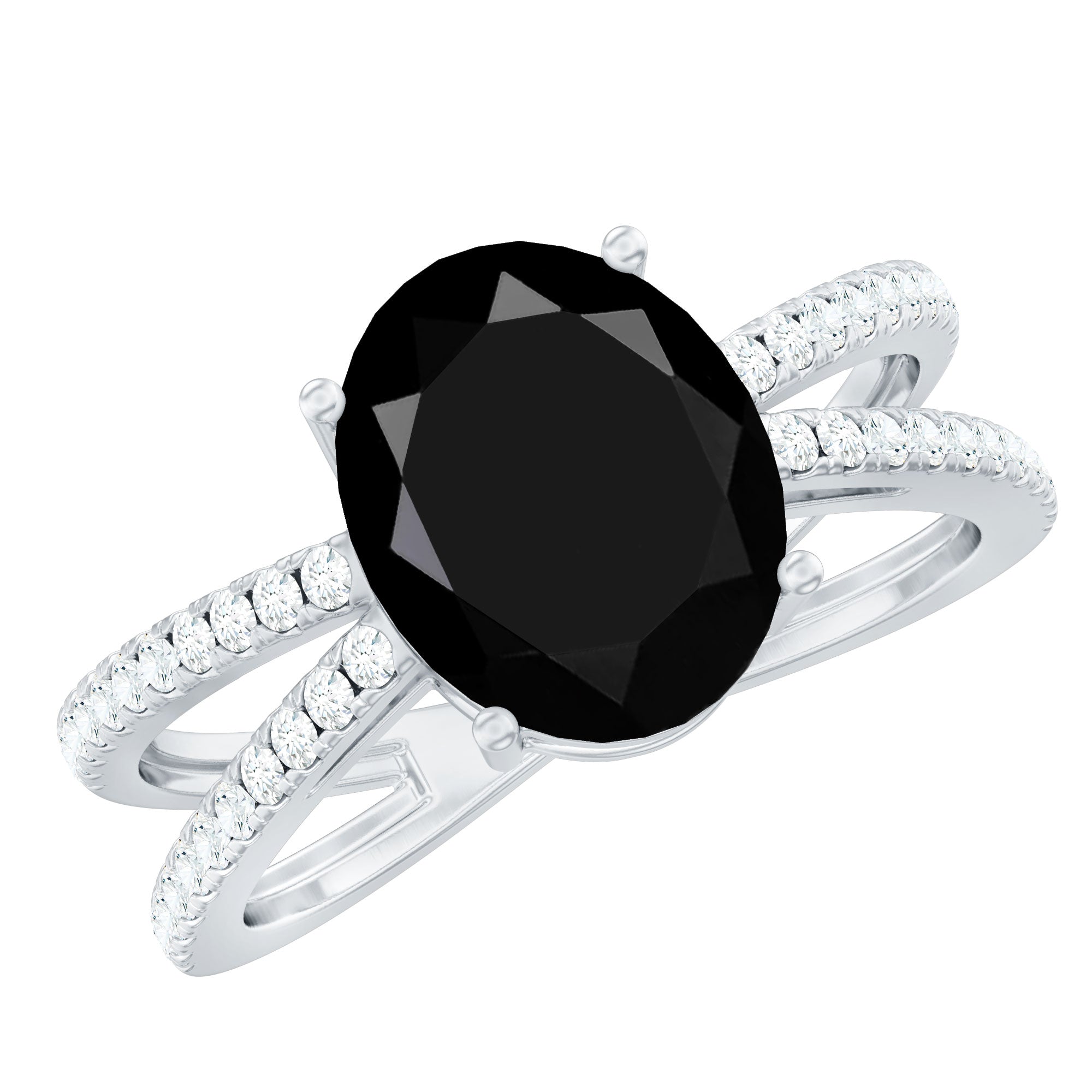 4.2 Carat Lab Grown Black Diamond Statement Engagement Ring with White Diamond AAAA ( Synthetic ) - Rosec Jewels
