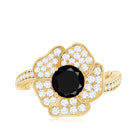 1.3 Carat Lab Grown Black Diamond Flower Engagement Ring with White Diamond AAAA ( Synthetic ) - Rosec Jewels