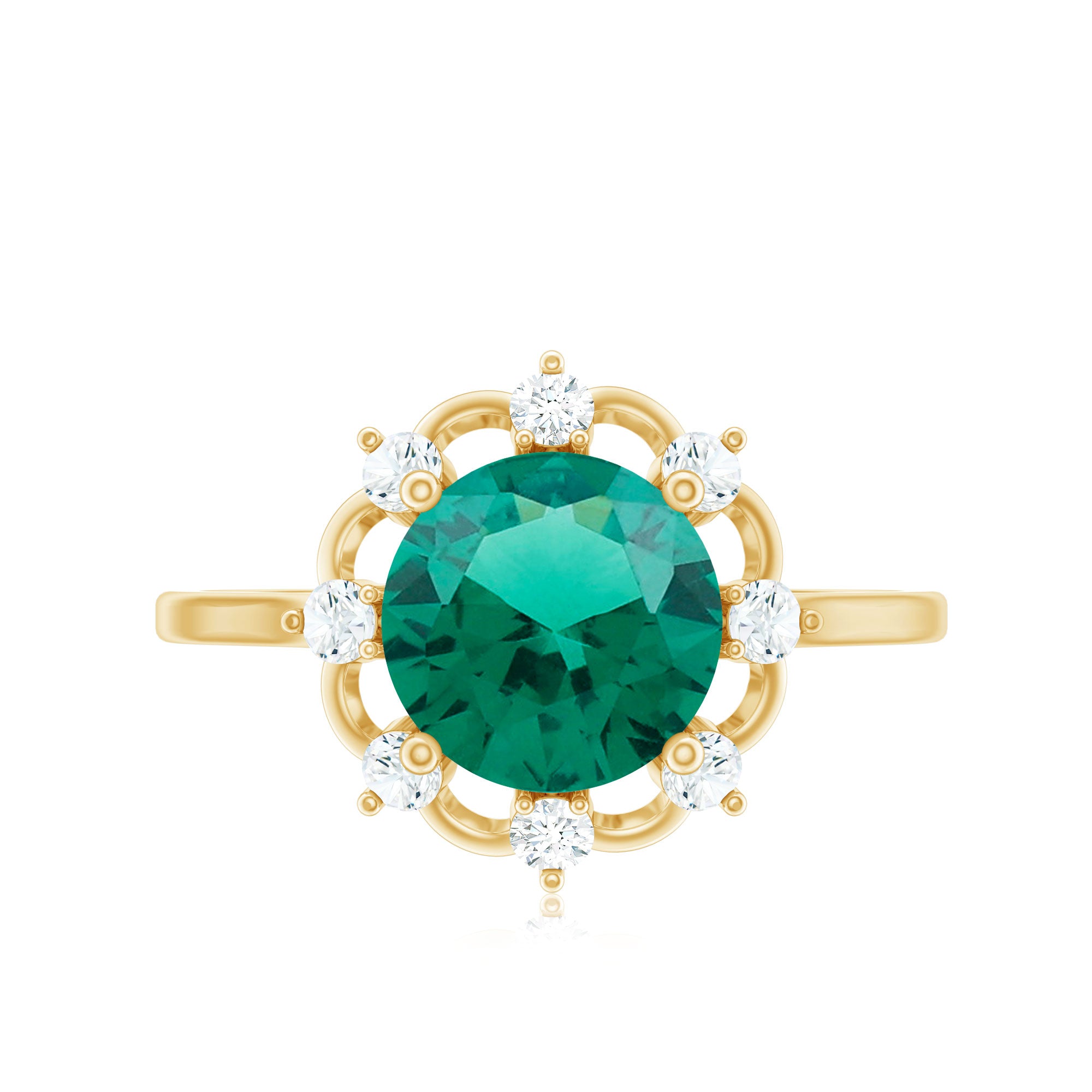 Lab Grown Emerald Designer Flower Engagement Ring AAAA - Rosec Jewels