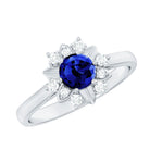 Certified 0.6 Carat Lab Grown Blue Sapphire Flower Engagement Ring with Diamond AAAA - Rosec Jewels