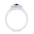 Certified 0.6 Carat Lab Grown Blue Sapphire Flower Engagement Ring with Diamond AAAA - Rosec Jewels
