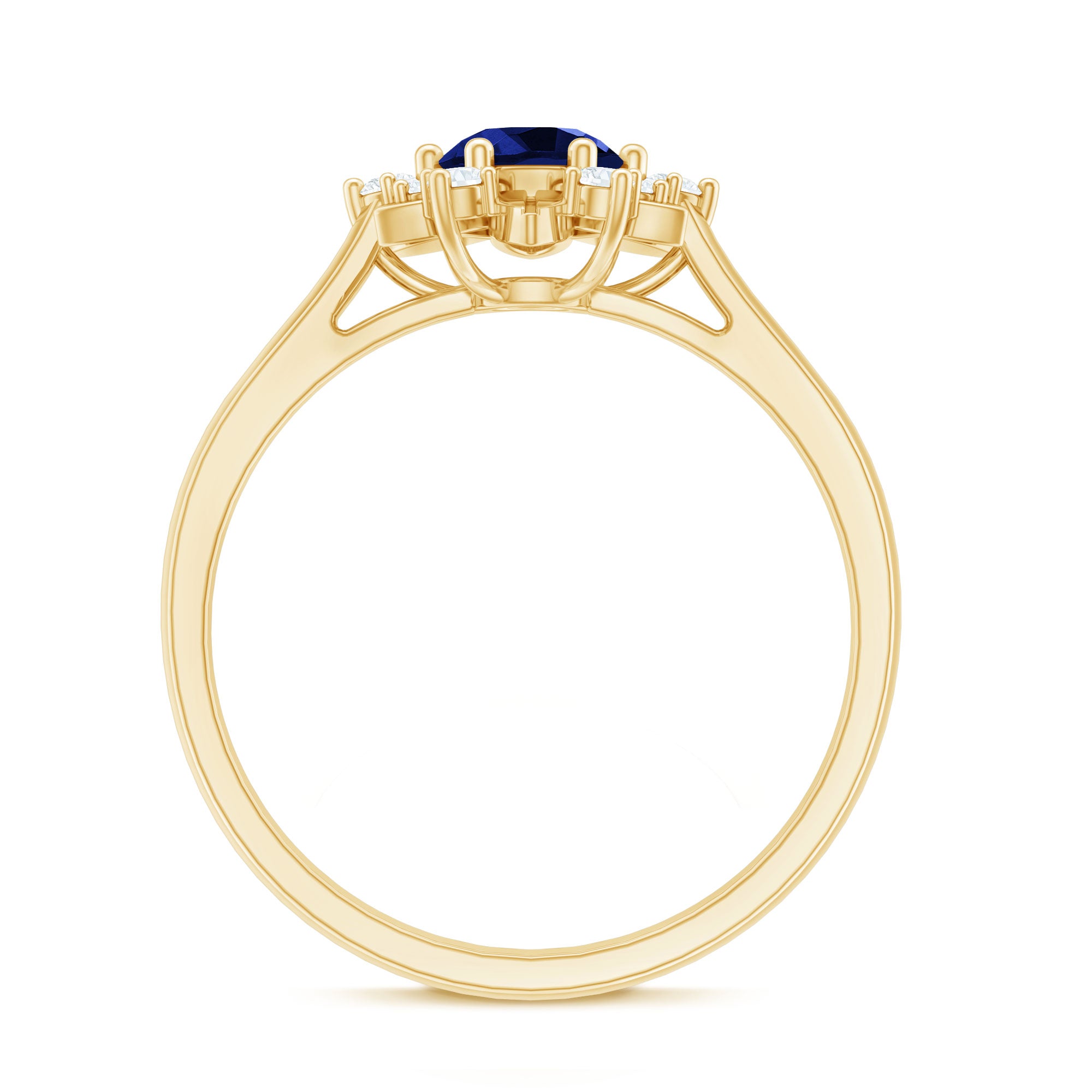 Certified 0.6 Carat Lab Grown Blue Sapphire Flower Engagement Ring with Diamond AAAA - Rosec Jewels