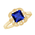 Art Deco 1.5 Carat Lab Grown Blue Sapphire Princess Cut Engagement Ring with Diamond AAAA - Rosec Jewels