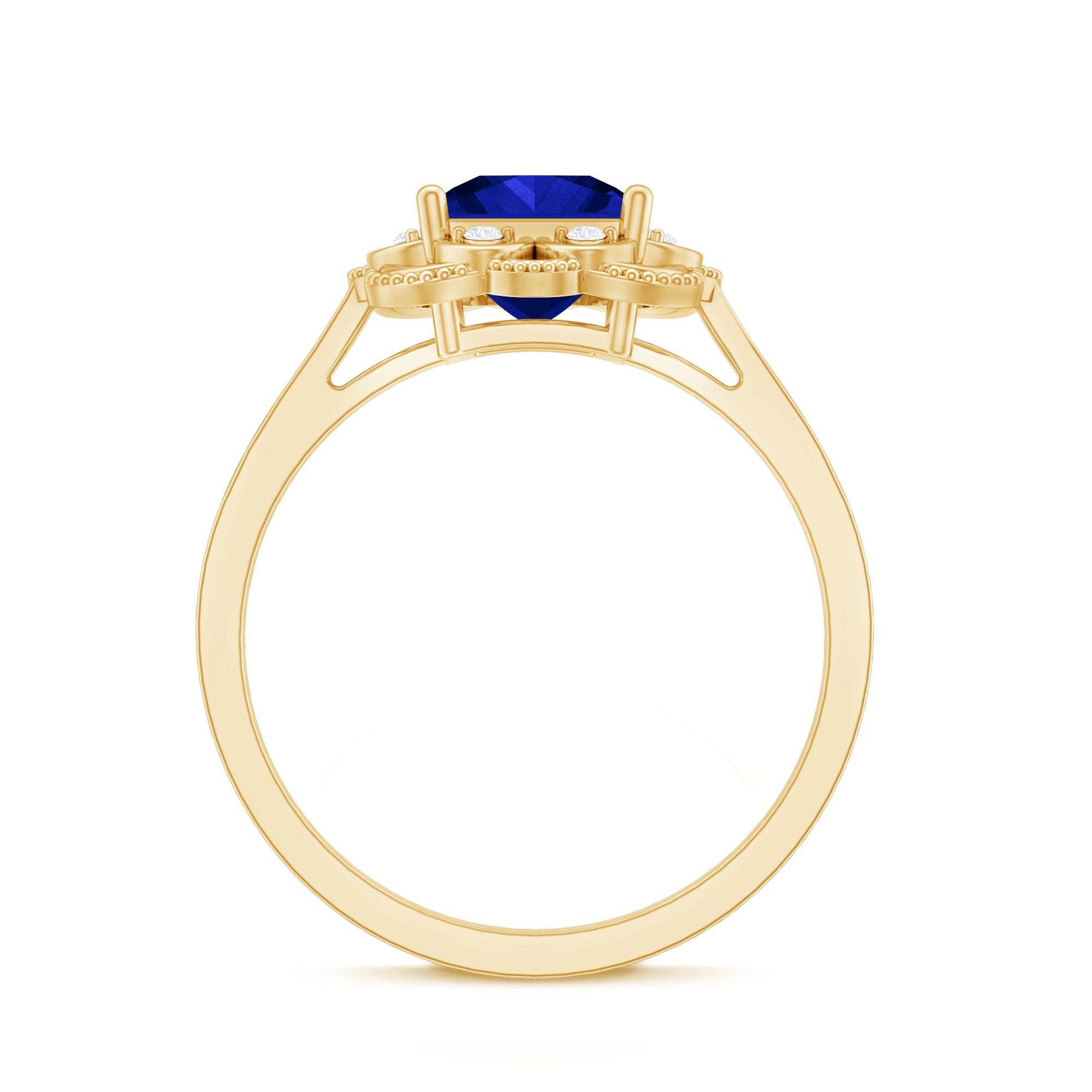 Art Deco 1.5 Carat Lab Grown Blue Sapphire Princess Cut Engagement Ring with Diamond AAAA - Rosec Jewels