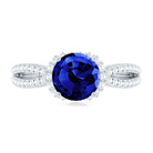 Certified 2.7 Carat Lab Grown Blue Sapphire Engagement Ring with Diamond for Women AAAA - Rosec Jewels