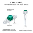 Certified Lab Grown Emerald Trio Engagement Ring with Diamond AAAA - Rosec Jewels