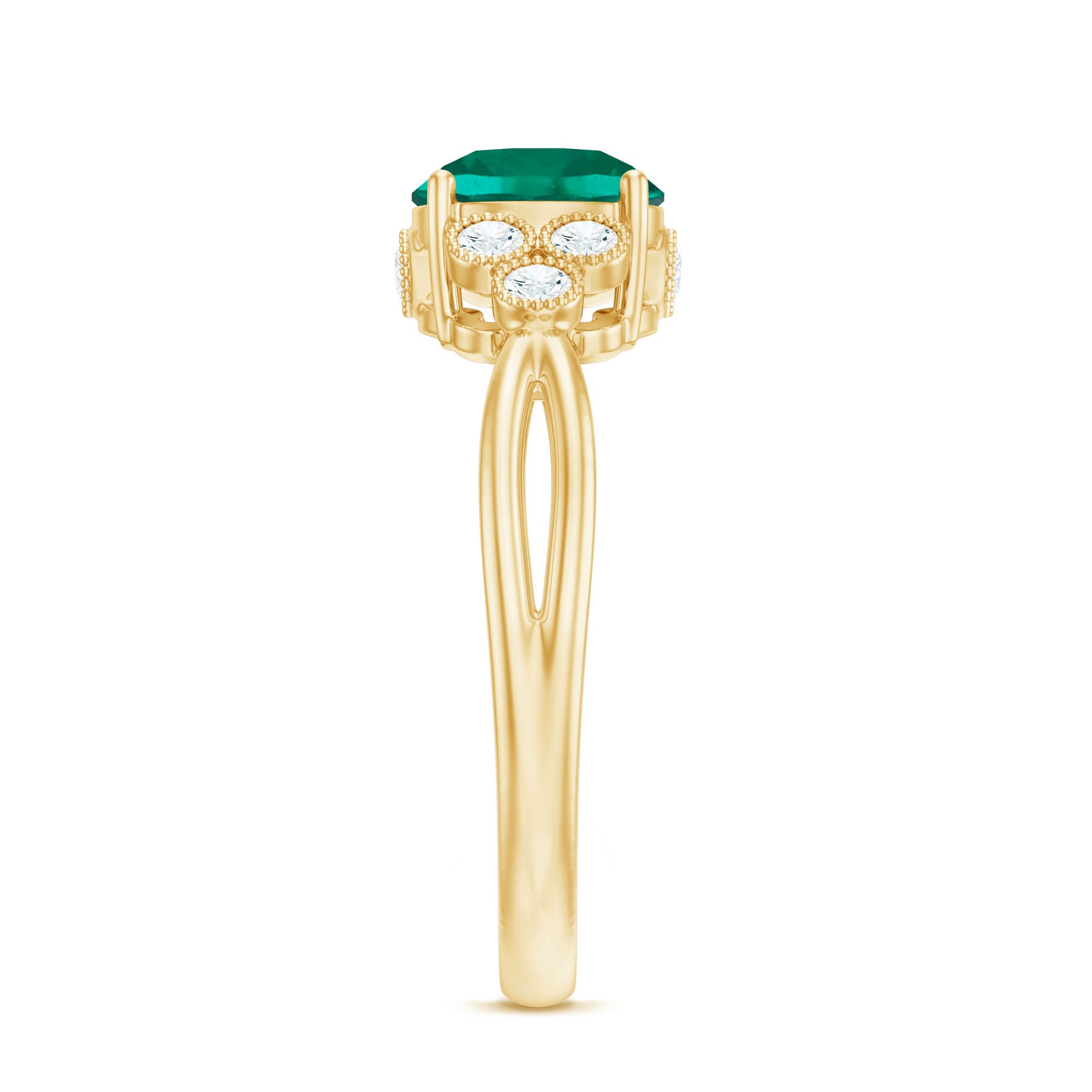 Certified Lab Grown Emerald Trio Engagement Ring with Diamond AAAA - Rosec Jewels