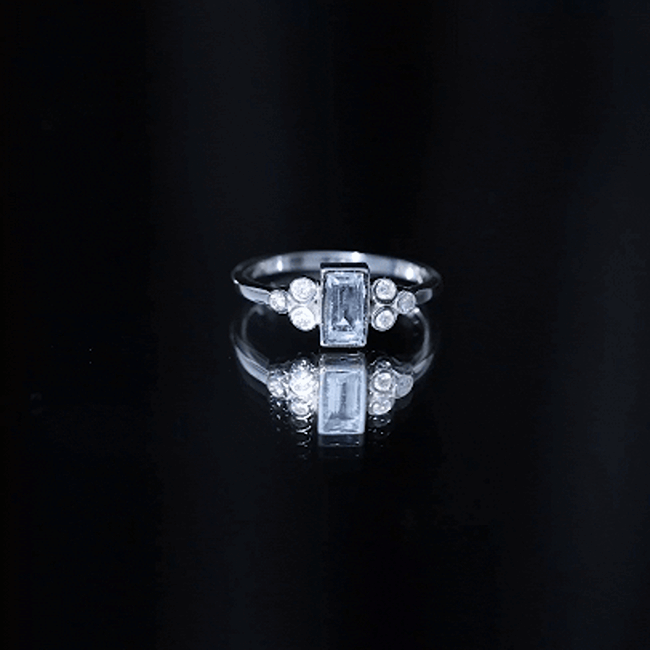 Sterling Silver Baguette Aquamarine Promise Ring with Moissanite Trio AAA 92.5 Sterling Silver - Rosec Jewels