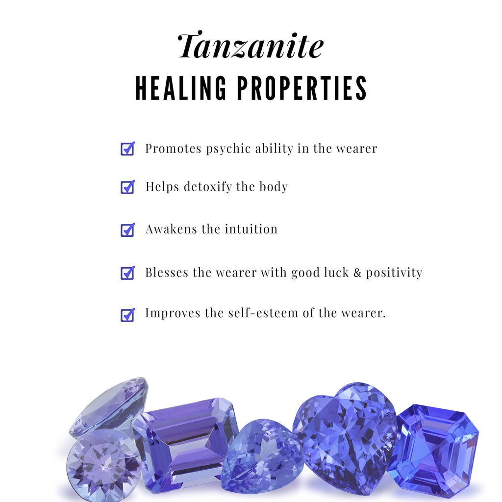 Heart Shape Tanzanite 3 Stone Promise Ring with Diamond Tanzanite - ( AAA ) - Quality - Rosec Jewels
