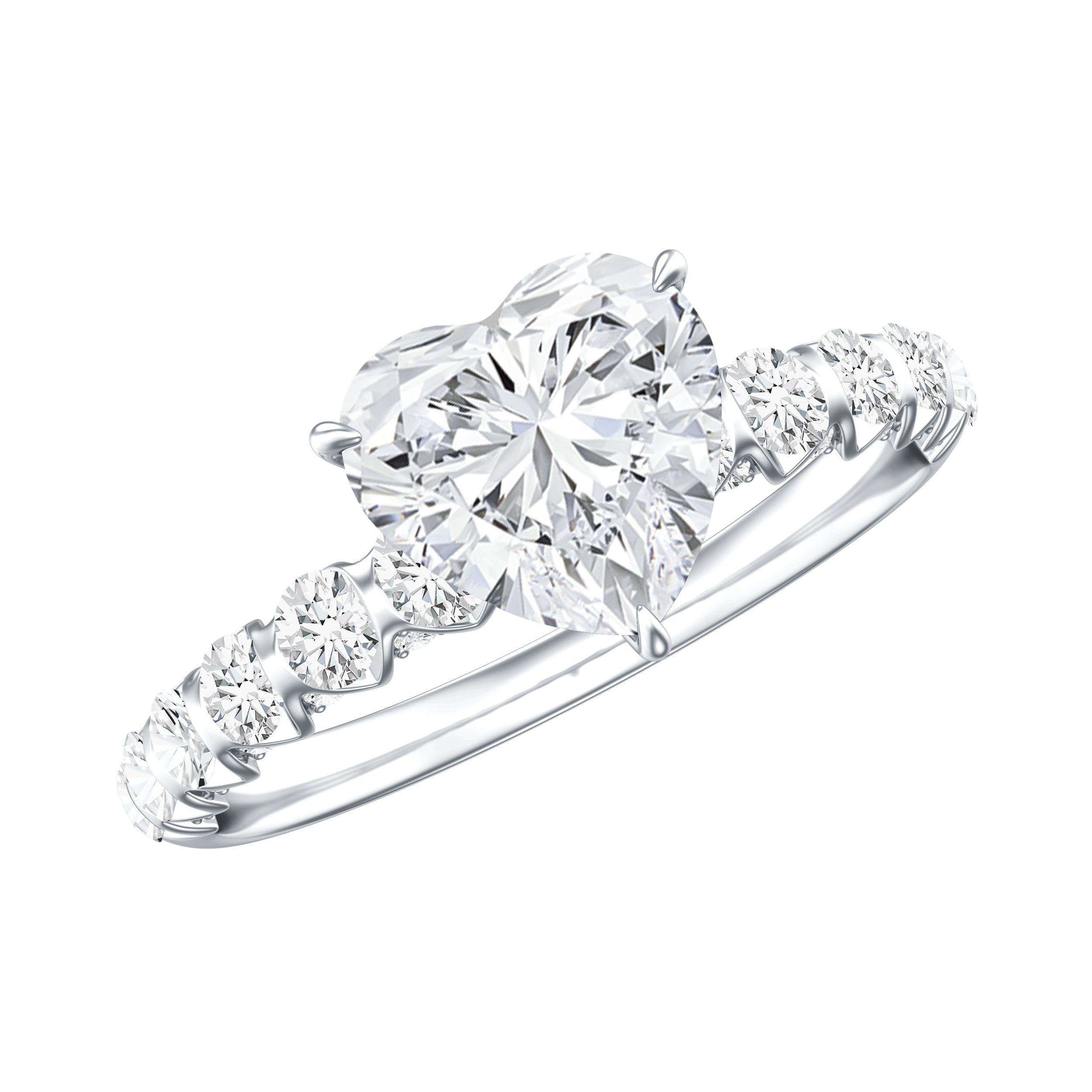 Heart Shape Moissanite Solitaire Engagement Ring With Side Stones