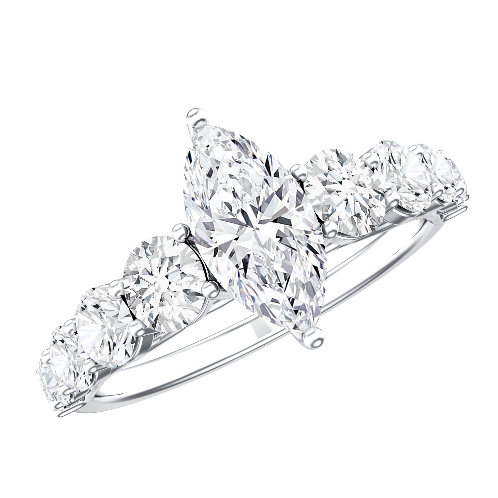 Marquise Moissanite Engagement Ring With Side Stones