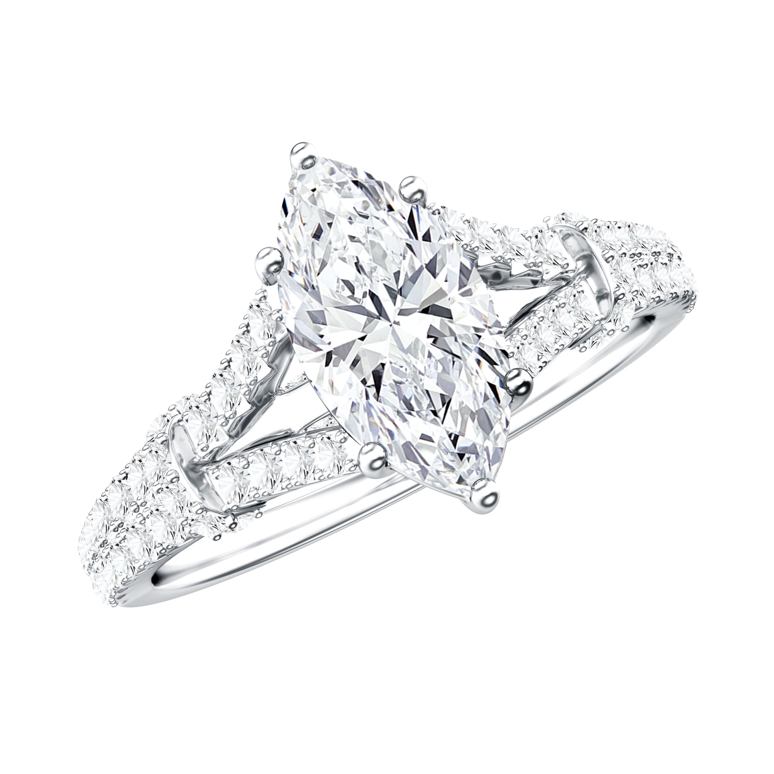 Marquise Cut Moissanite Solitaire Engagement Ring in Split Shank