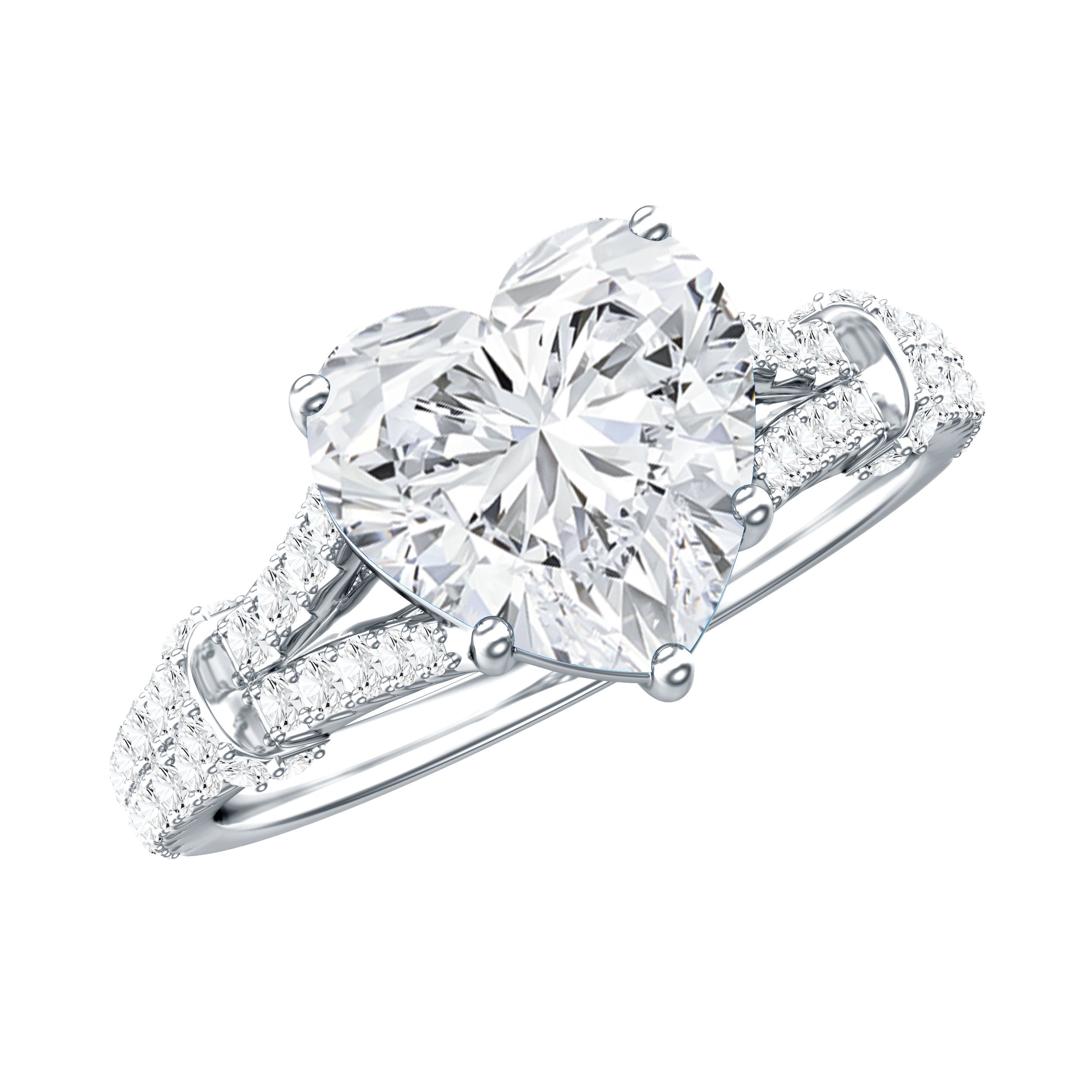 Heart Shape Moissanite Solitaire Engagement Ring in Split Shank