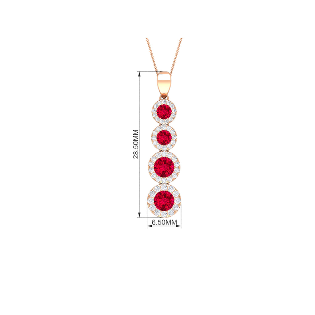 Created Ruby Moissanite Dangle Pendant Necklace Lab Created Ruby - ( AAAA ) - Quality - Rosec Jewels
