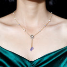 Polki Diamond Flower Dangle Necklace with Tanzanite and Freshwater Pearl - Rosec Jewels