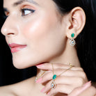 Oval Emerald and Polki Diamond Teardrop Necklace and Earrings - Rosec Jewels