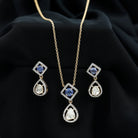 Polki Diamond and Tanzanite Drop Necklace and Earrings Set - Rosec Jewels