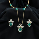 Oval Emerald Cabs and Polki Diamond Floral Jewelry Set in 18k Gold - Rosec Jewels