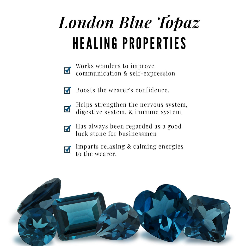 Real London Blue Topaz Station Chain Necklace with Diamond London Blue Topaz - ( AAA ) - Quality - Rosec Jewels