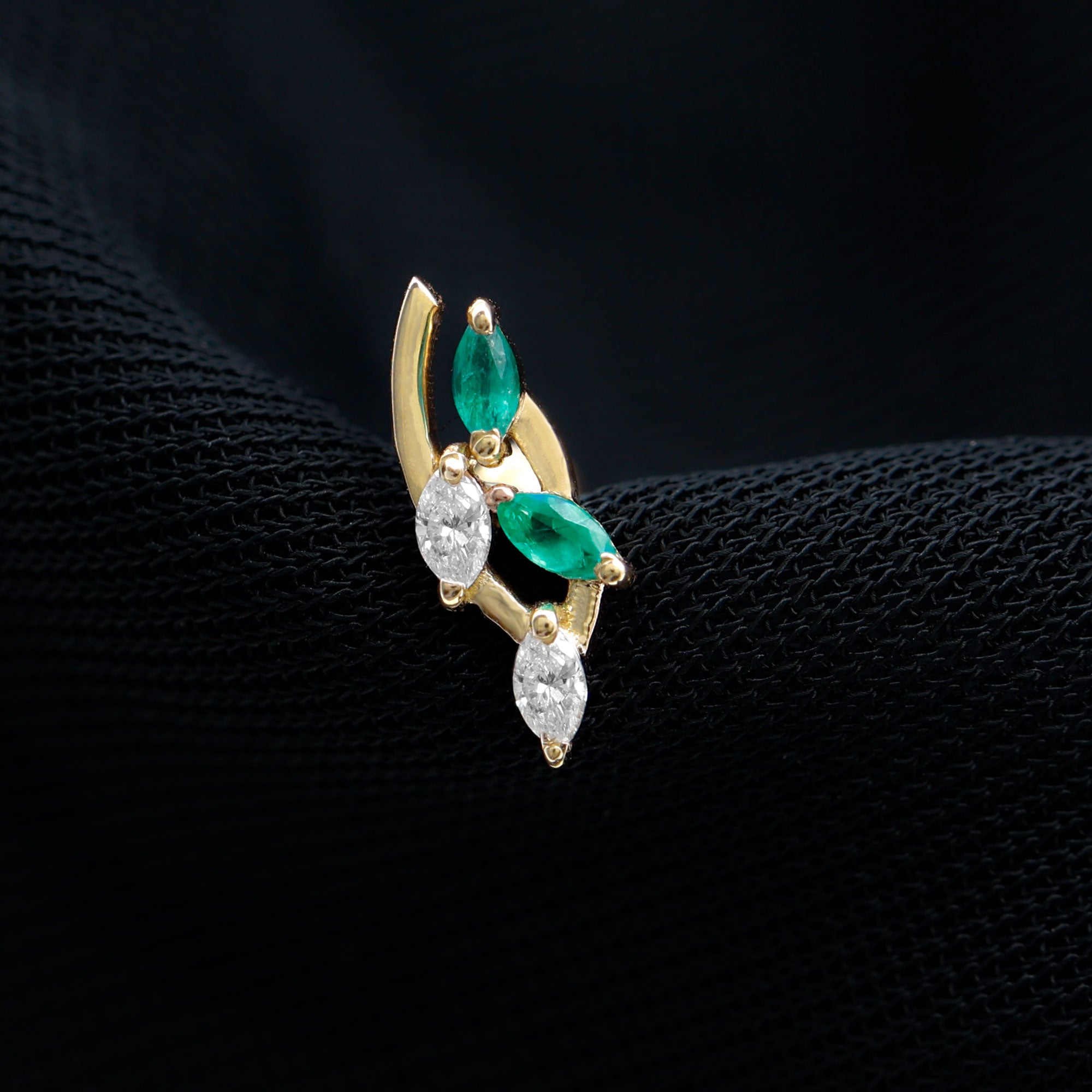 Marquise Emerald and Moissanite Crawler Earring for Helix Piercing Emerald - ( AAA ) - Quality - Rosec Jewels