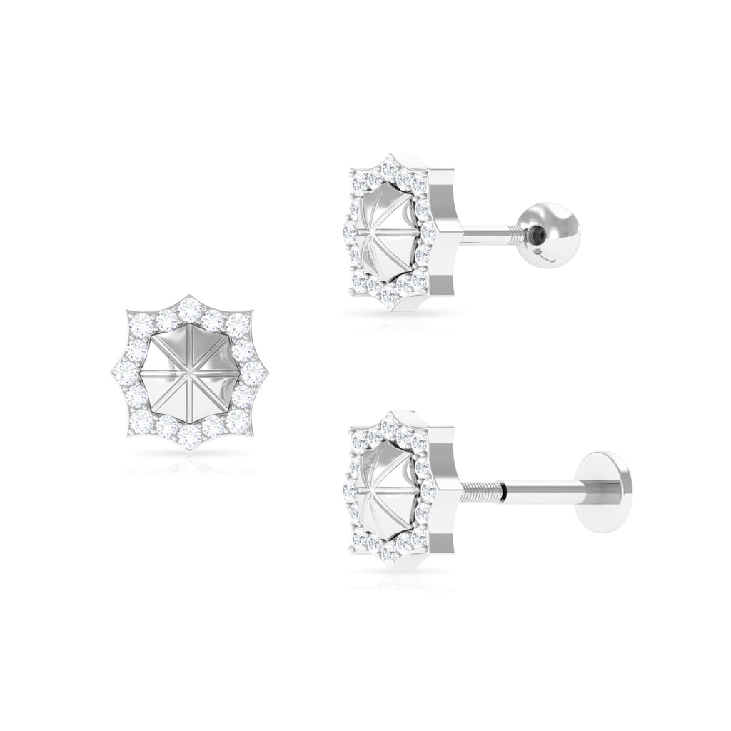 Vintage Inspired Moissanite Cartilage Earring in Gold Moissanite - ( D-VS1 ) - Color and Clarity - Rosec Jewels